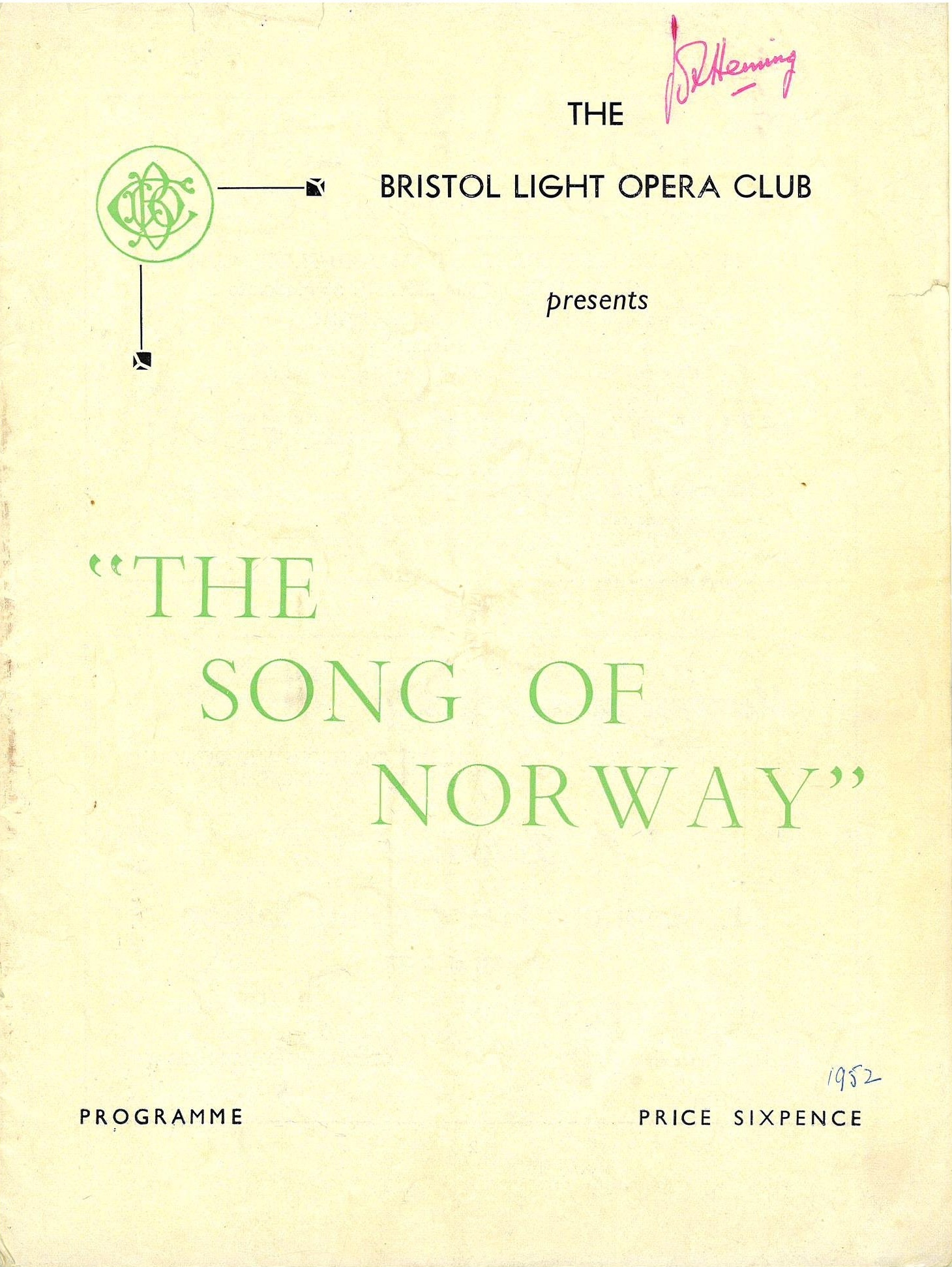 Song of Norway (1952) programme cover