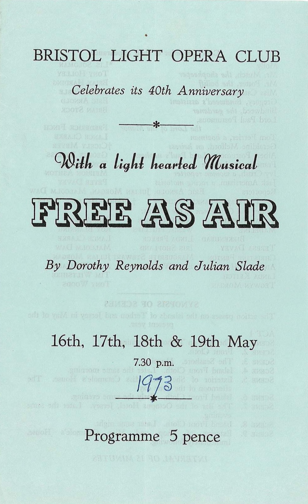 Free as Air (1973) programme cover